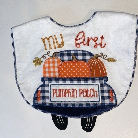 Baby bib my first pumpkin patch embroidered Velcro Thanksgiving  fall autumn - Picture 1 of 5